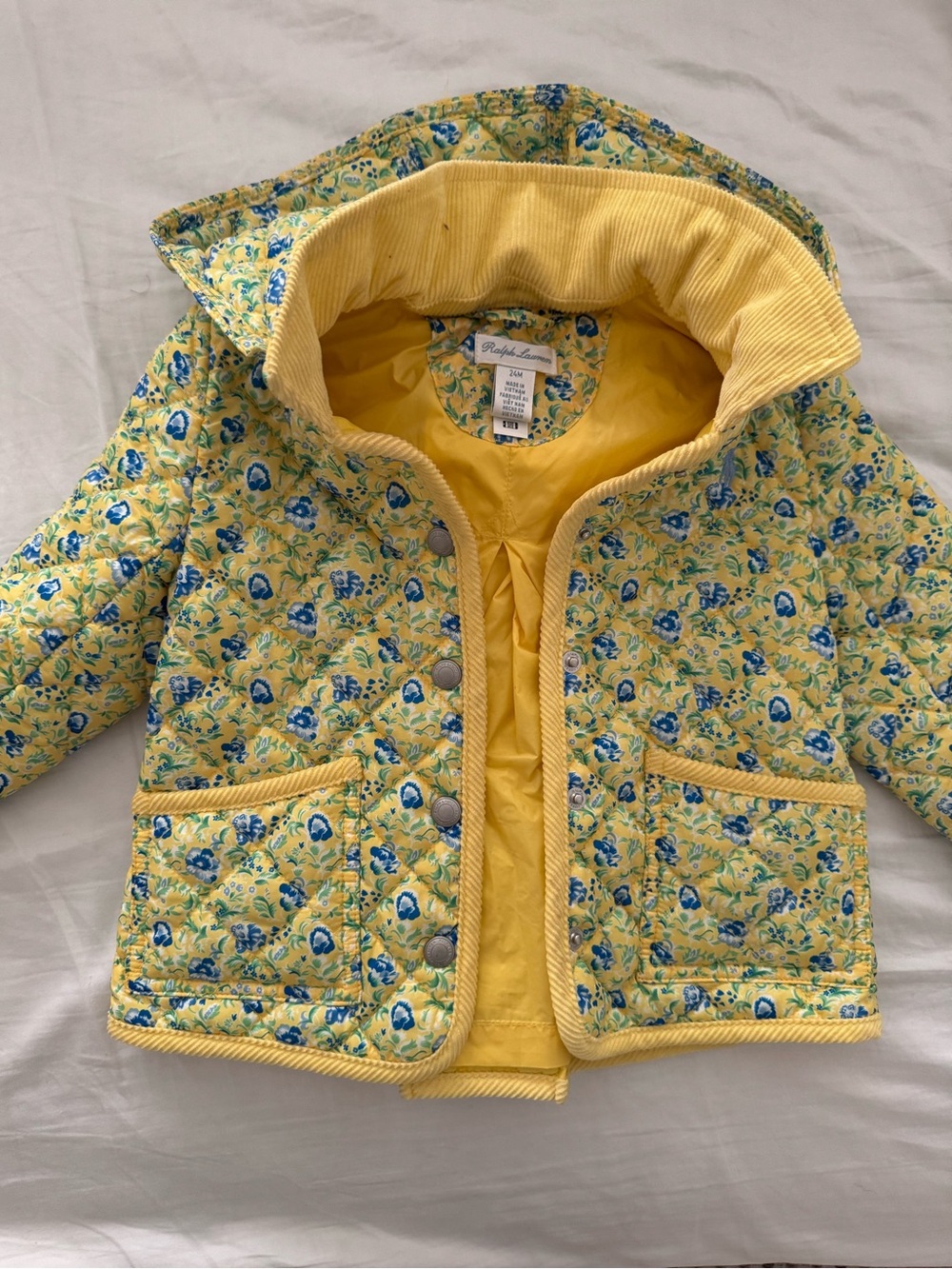 Ralph Lauren Yellow Floral Quilted Jacket with Blue Accents